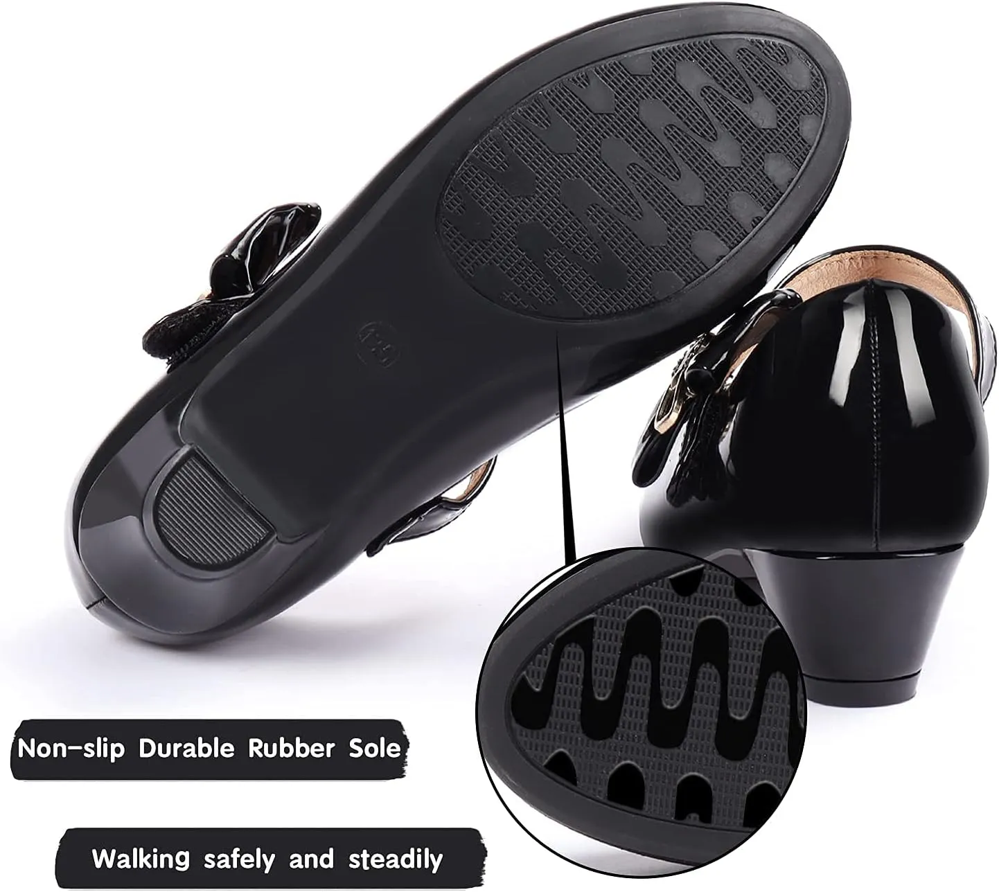 ADAMUMU Girls Low Heel Shoes PU Dress Shoes for Wedding(Little Big Kids)