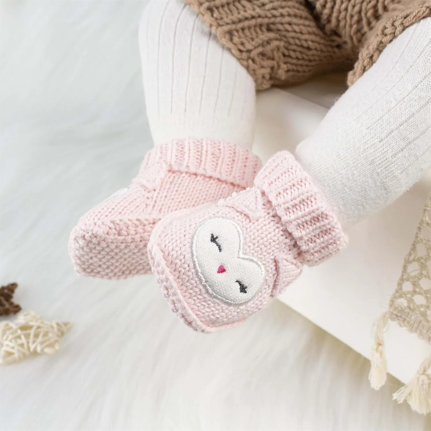 Baby Booties Newborn Infant Hand Crochet Knit Cotton Shoes Booties First Walking Slippers Indoor House Shoes for Baby 2 Pairs