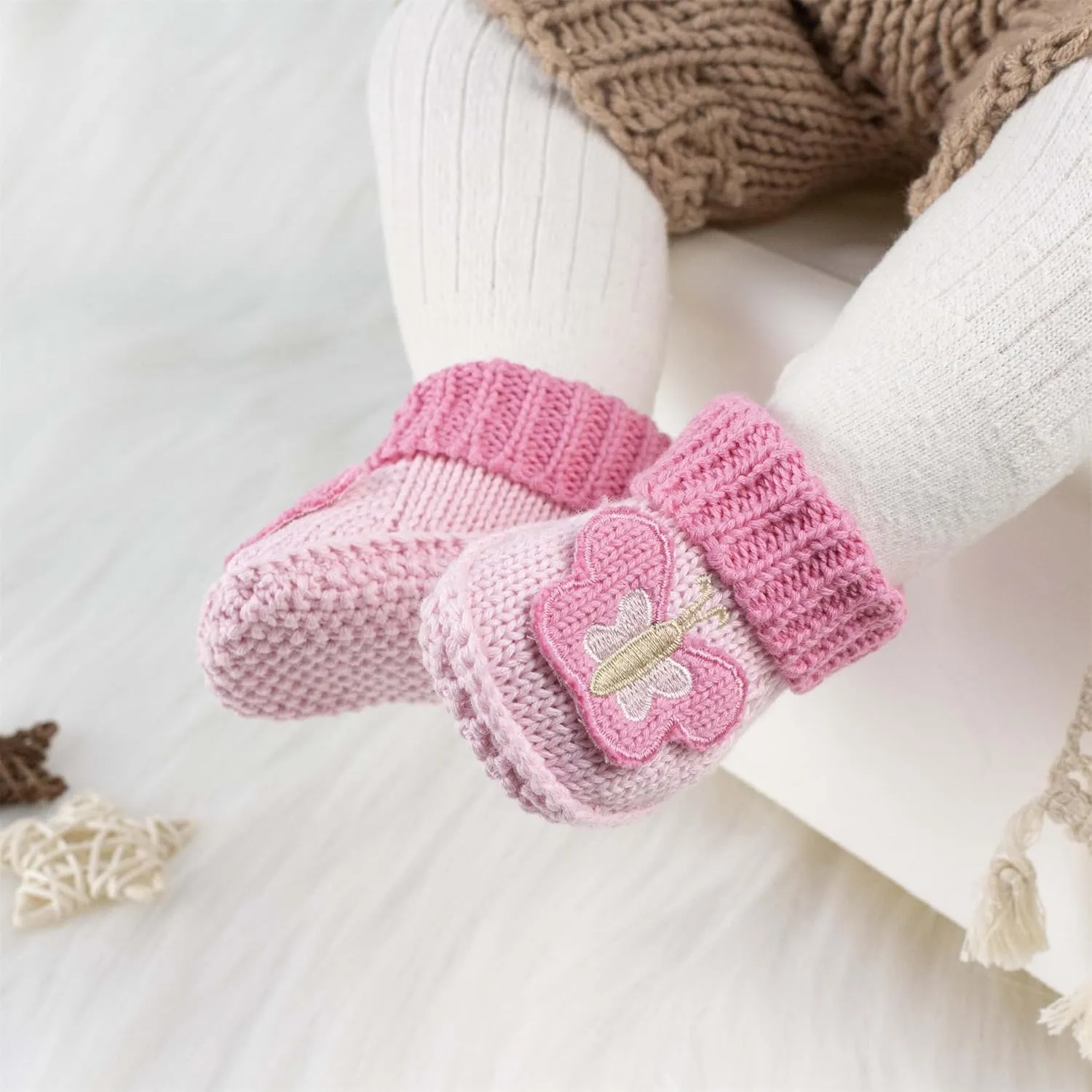 Baby Booties Newborn Infant Hand Crochet Knit Cotton Shoes Booties First Walking Slippers Indoor House Shoes for Baby 2 Pairs