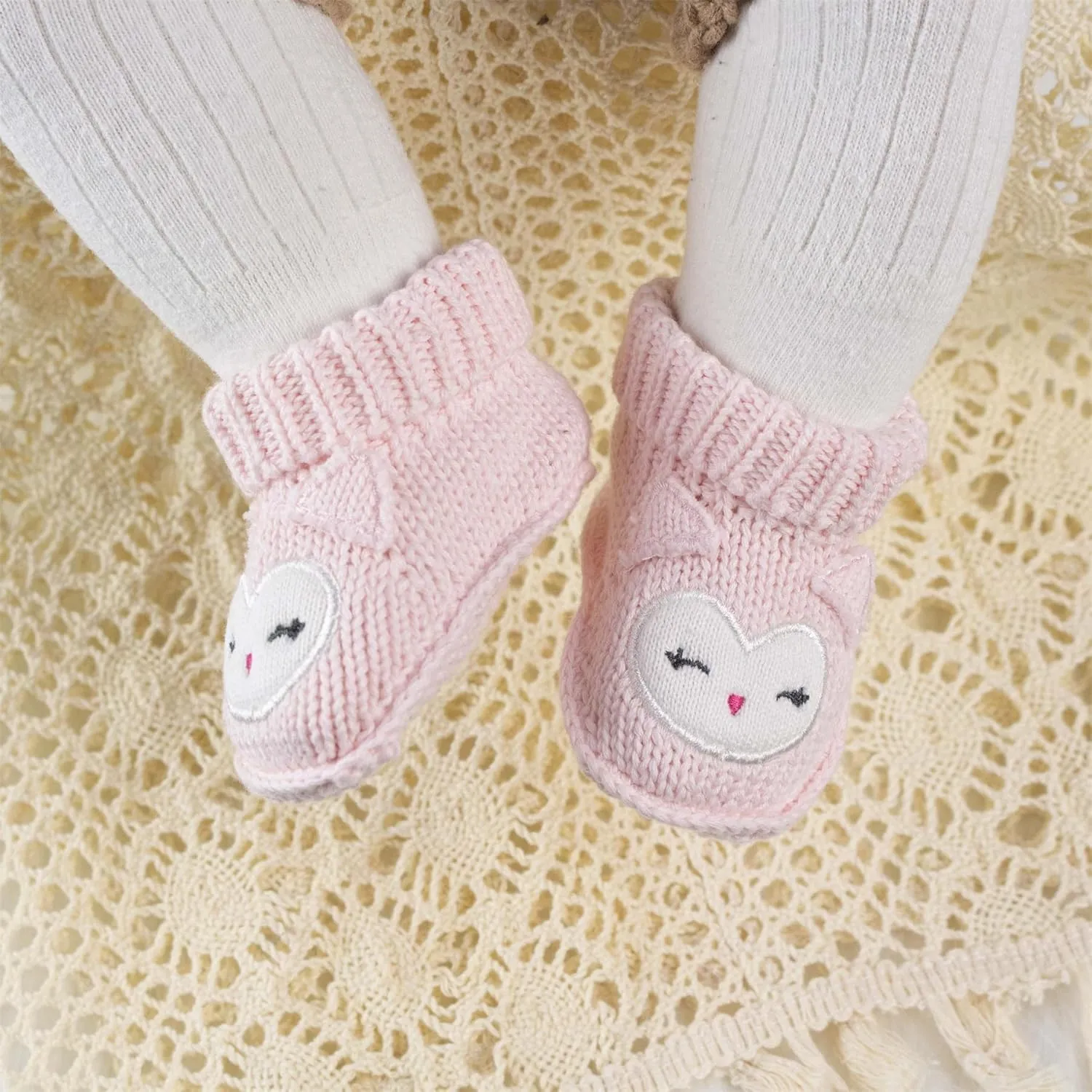 Baby Booties Newborn Infant Hand Crochet Knit Cotton Shoes Booties First Walking Slippers Indoor House Shoes for Baby 2 Pairs