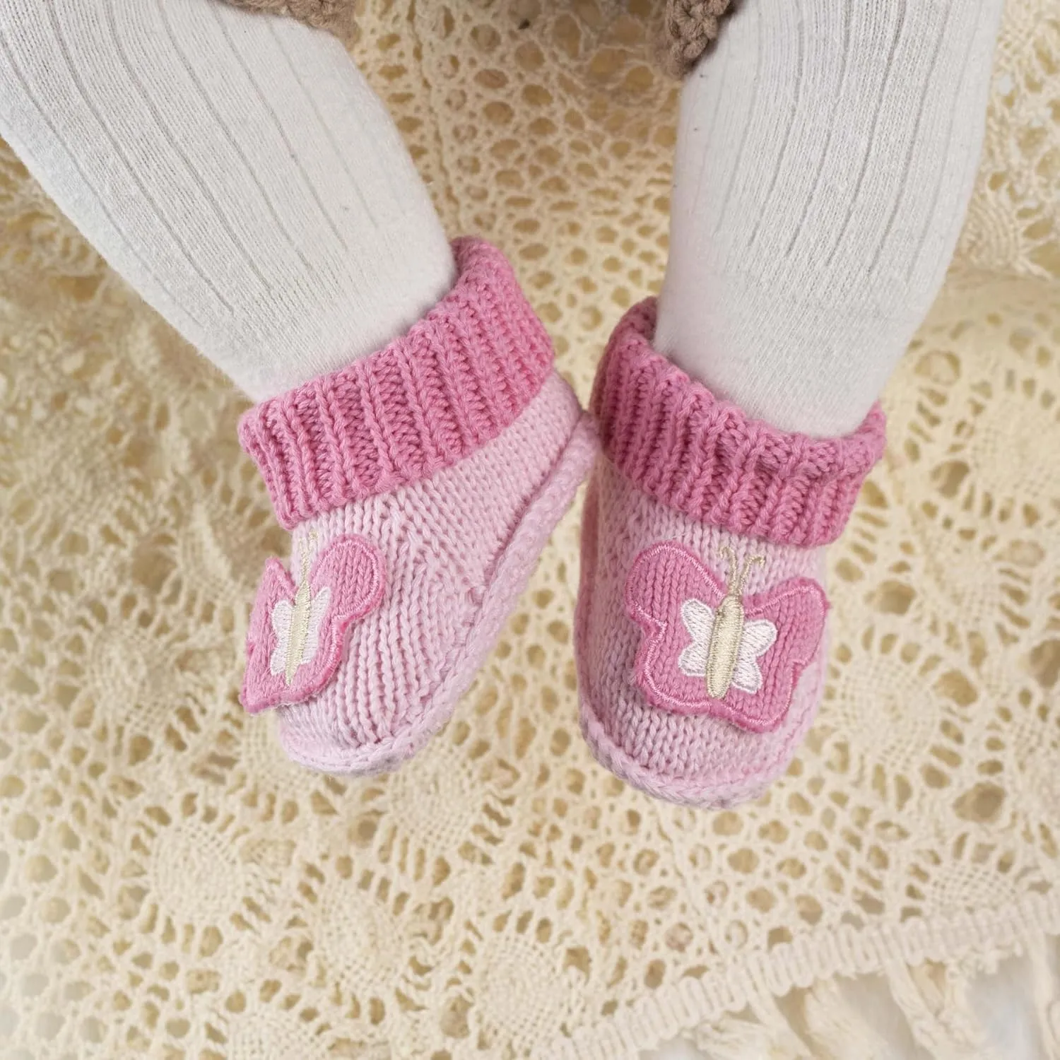 Baby Booties Newborn Infant Hand Crochet Knit Cotton Shoes Booties First Walking Slippers Indoor House Shoes for Baby 2 Pairs