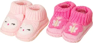 Baby Booties Newborn Infant Hand Crochet Knit Cotton Shoes Booties First Walking Slippers Indoor House Shoes for Baby 2 Pairs