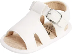 Baby Boy and Unisex Sandals Shoes for Infant/Toddlers First Walkers Anti-Slip Soft Sole Flat Shoes (White, 12-18 Months)
