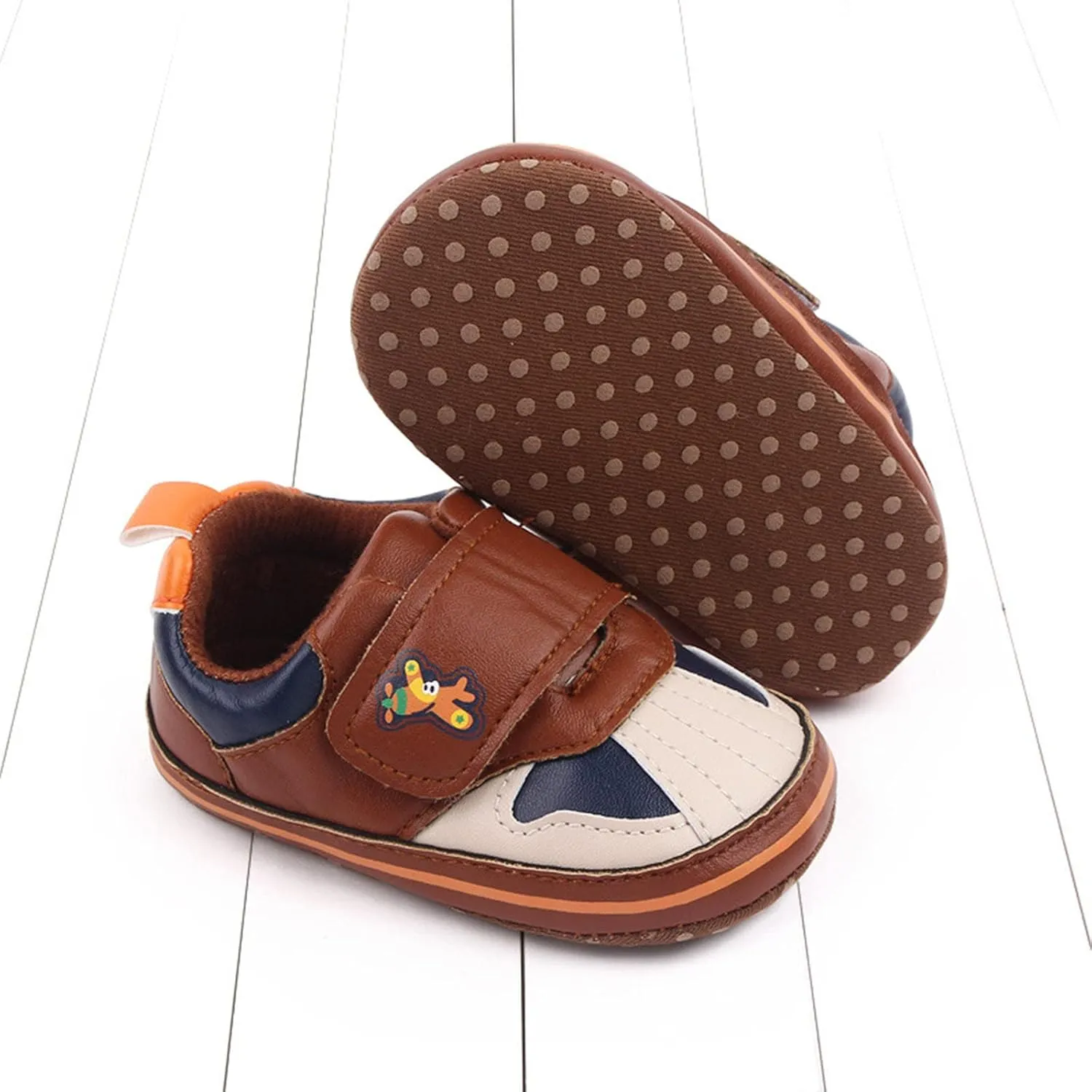 Baby Boys Girls Leather Pre-Walking Sneakers Toddler Anti-Slip Soft Sole Infant Lightweight First Step Flat Shoes