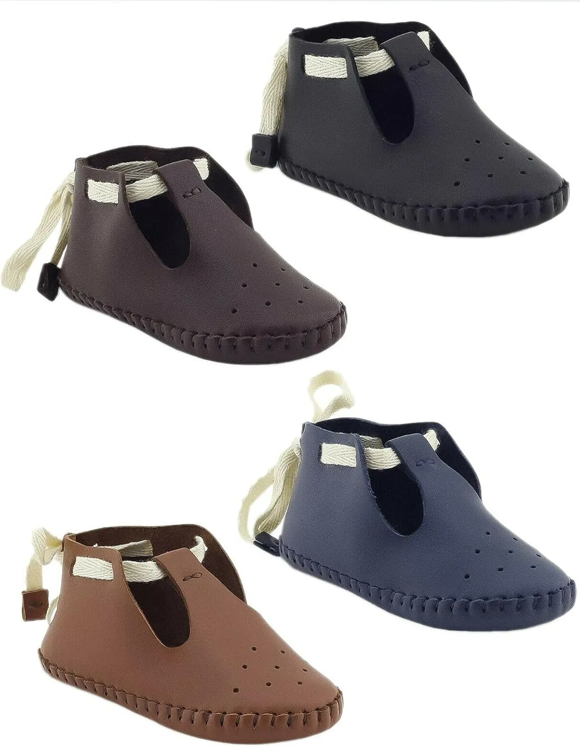 Baby Boys Pre-Walker Crib Genuine Leather Hand Assembled Open Side Lace Soft Sole Shoe