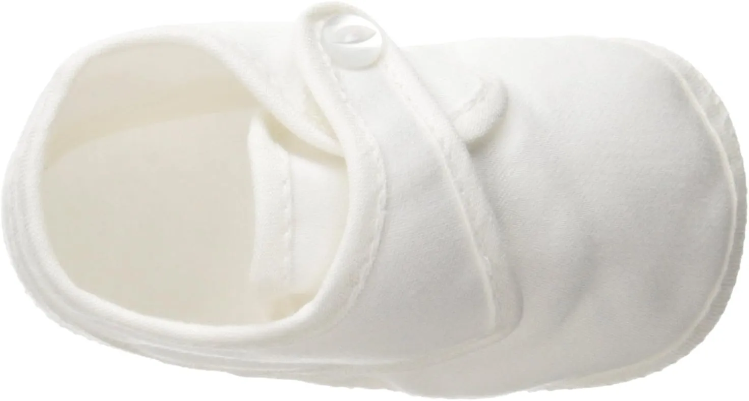 Baby Boys White Cotton Sateen Pearl Button Christening Shoes