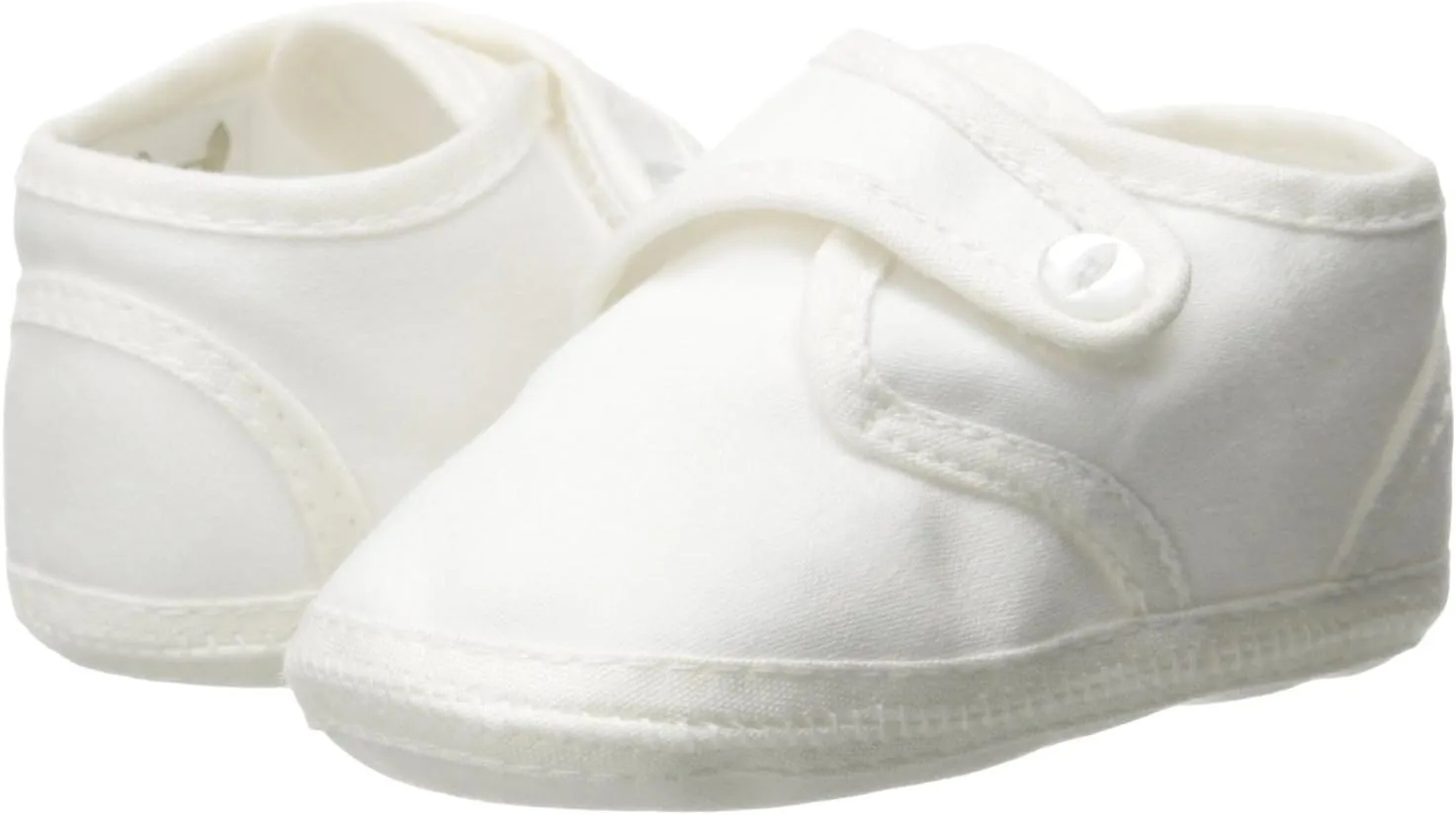 Baby Boys White Cotton Sateen Pearl Button Christening Shoes