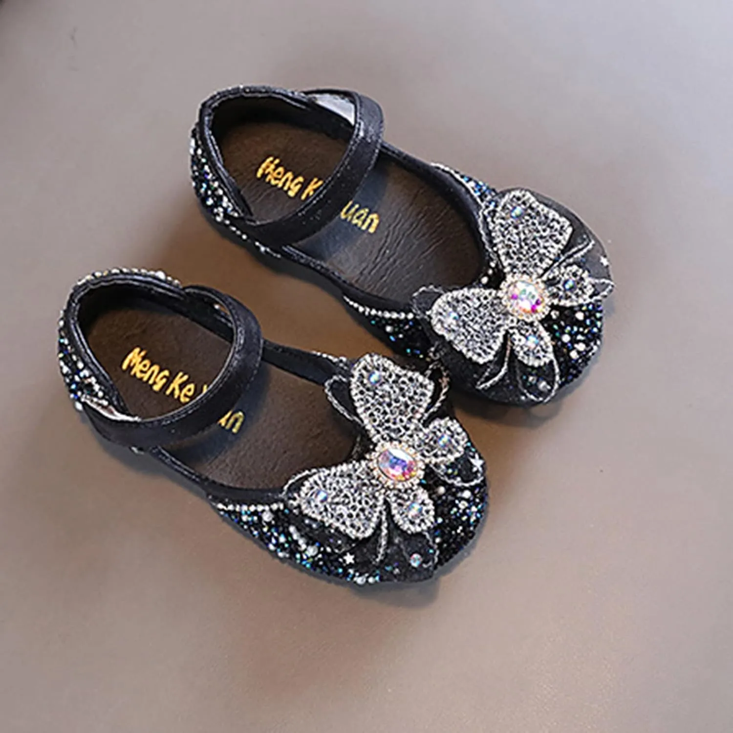 Baby Girl Princess Mary Jane Dresses Shoes Sparkly Bowknot Shoes Non-Slip Soft Sole Shoes Round Toe Dress Shoes
