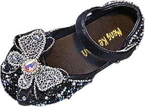 Baby Girl Princess Mary Jane Dresses Shoes Sparkly Bowknot Shoes Non-Slip Soft Sole Shoes Round Toe Dress Shoes