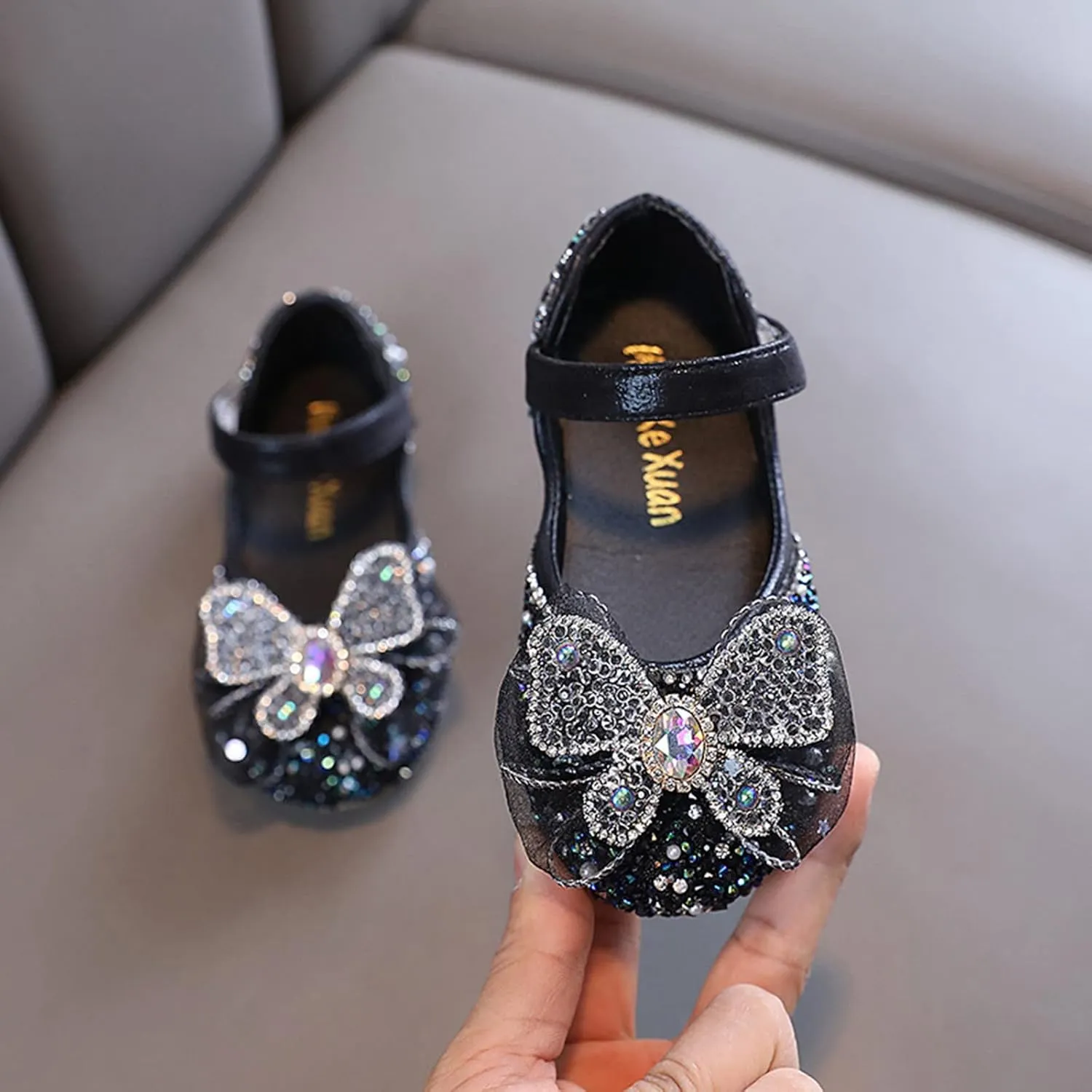 Baby Girl Princess Mary Jane Dresses Shoes Sparkly Bowknot Shoes Non-Slip Soft Sole Shoes Round Toe Dress Shoes