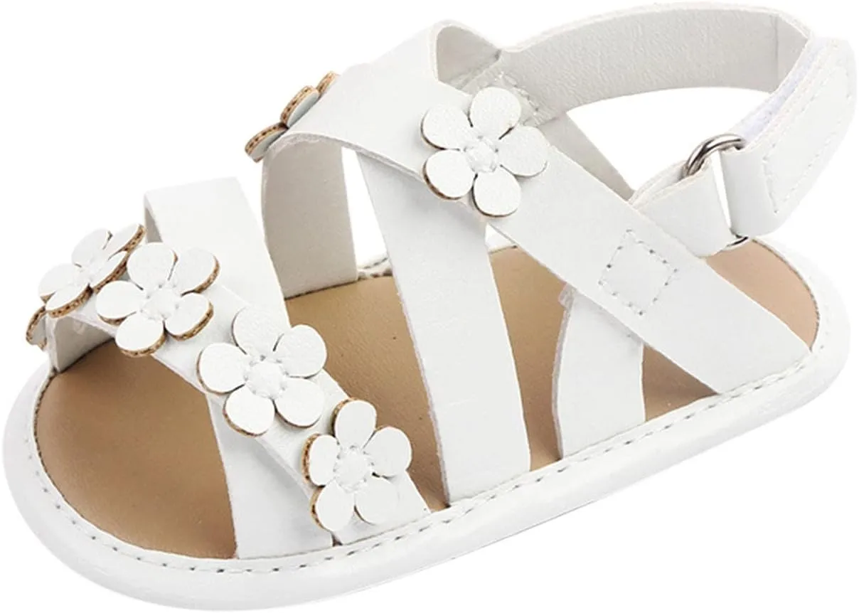 Baby Girl Sandals Open Toe Flowers Rubber Sole Pu Leather Shoes Infant Toddler First Walkers Dress Shoes