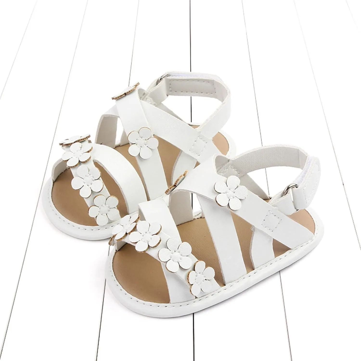 Baby Girl Sandals Open Toe Flowers Rubber Sole Pu Leather Shoes Infant Toddler First Walkers Dress Shoes