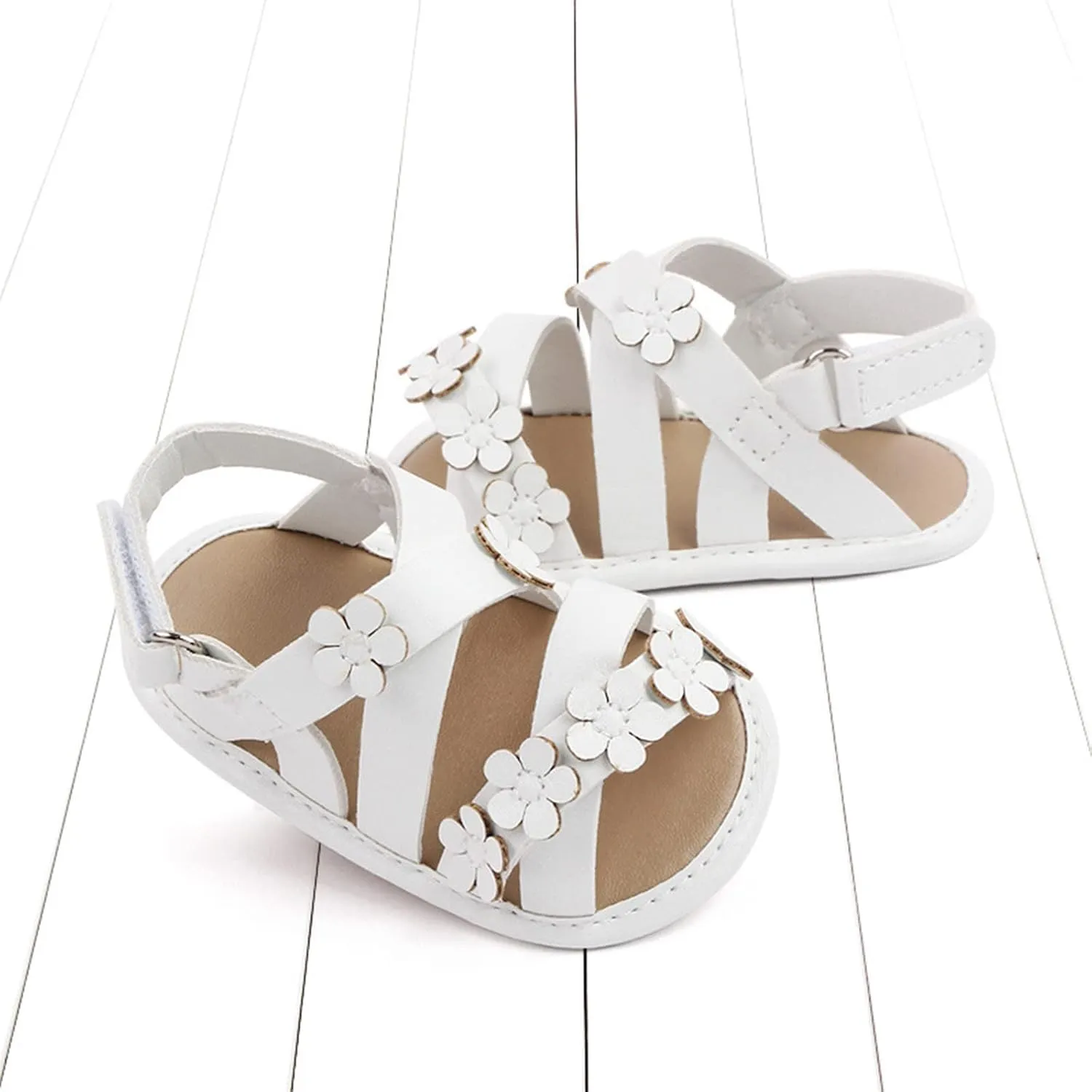 Baby Girl Sandals Open Toe Flowers Rubber Sole Pu Leather Shoes Infant Toddler First Walkers Dress Shoes