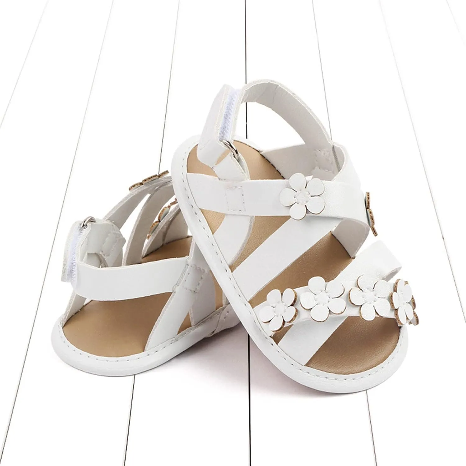Baby Girl Sandals Open Toe Flowers Rubber Sole Pu Leather Shoes Infant Toddler First Walkers Dress Shoes