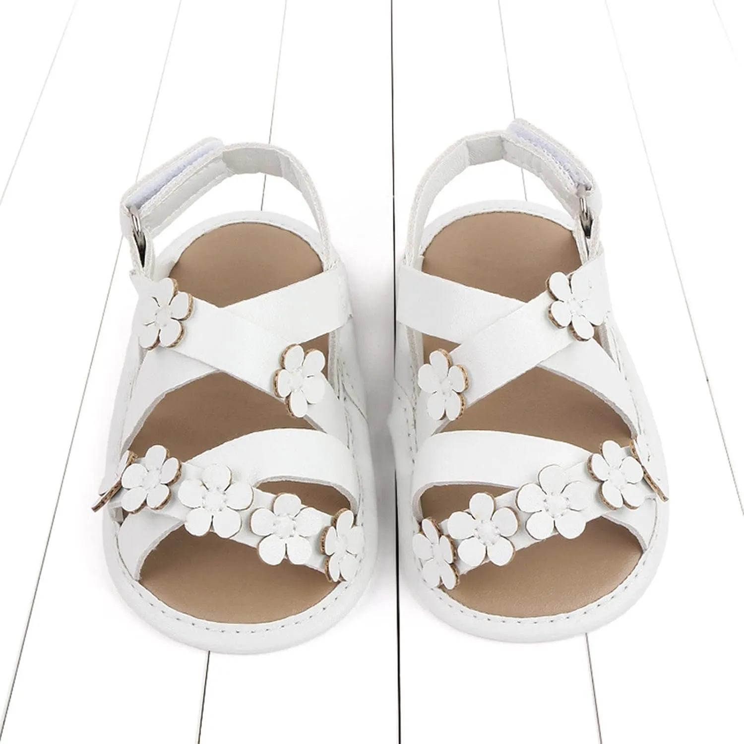 Baby Girl Sandals Open Toe Flowers Rubber Sole Pu Leather Shoes Infant Toddler First Walkers Dress Shoes