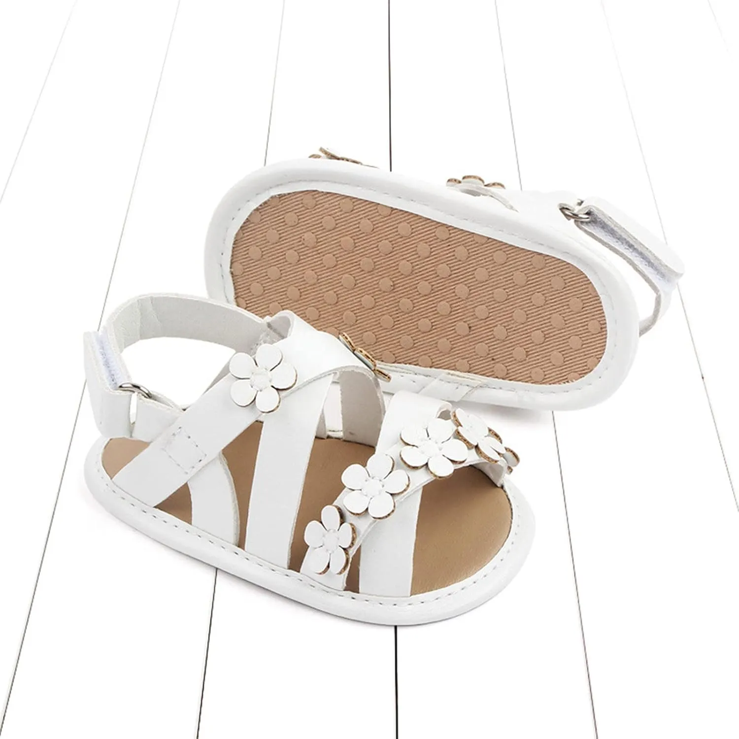 Baby Girl Sandals Open Toe Flowers Rubber Sole Pu Leather Shoes Infant Toddler First Walkers Dress Shoes