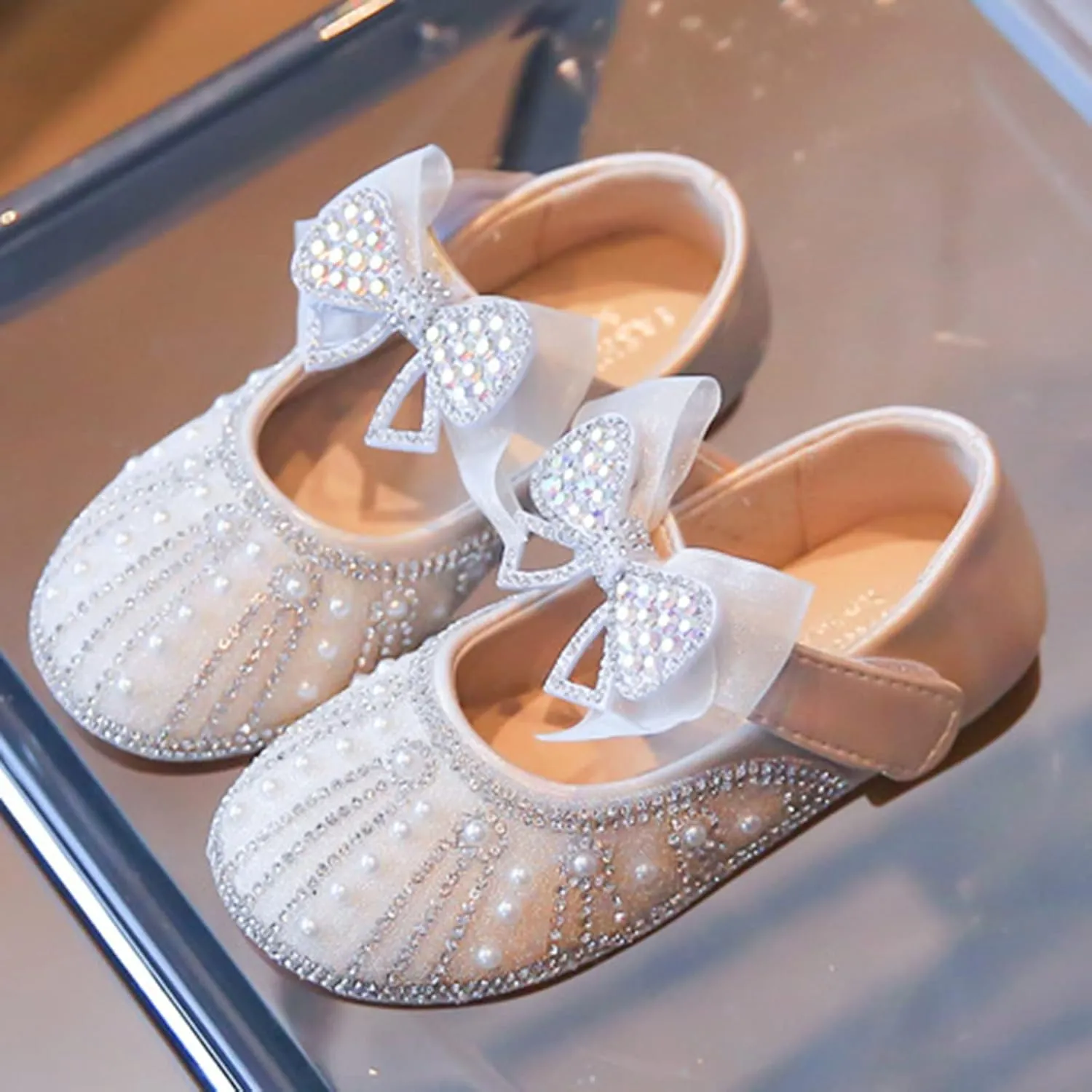 Baby Girls Bowknot Rhinestone Shoes Soft Soles Fashion Girl Princess Shoes Wedding Party Dress Shoes Toddler Shoes