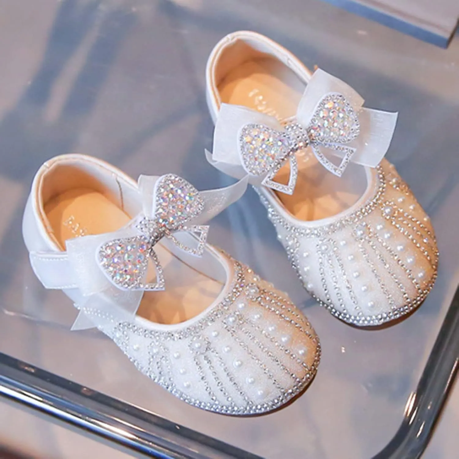 Baby Girls Bowknot Rhinestone Shoes Soft Soles Fashion Girl Princess Shoes Wedding Party Dress Shoes Toddler Shoes