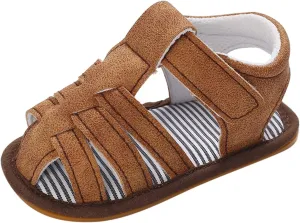 Baby Girls Boys Sandals Infant Toddler Shoes Newborn First Walkers Crib Shoes Soft Sole Flat Shoes (Brown, 4 Infant)
