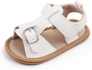 Baby Girls Boys Sandals Infant Toddler Shoes Outdoor First Walkers Anti-Slip Soft Sole Flat Shoes (White, 6 Toddler)