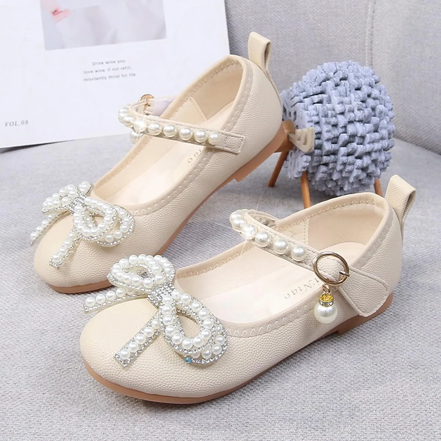 Baby Girls Mary Jane Bow Shoes Non-Slip Soft Sole Princess Shoes Toddler Small Leather Shoes Wedding Dress Shoes