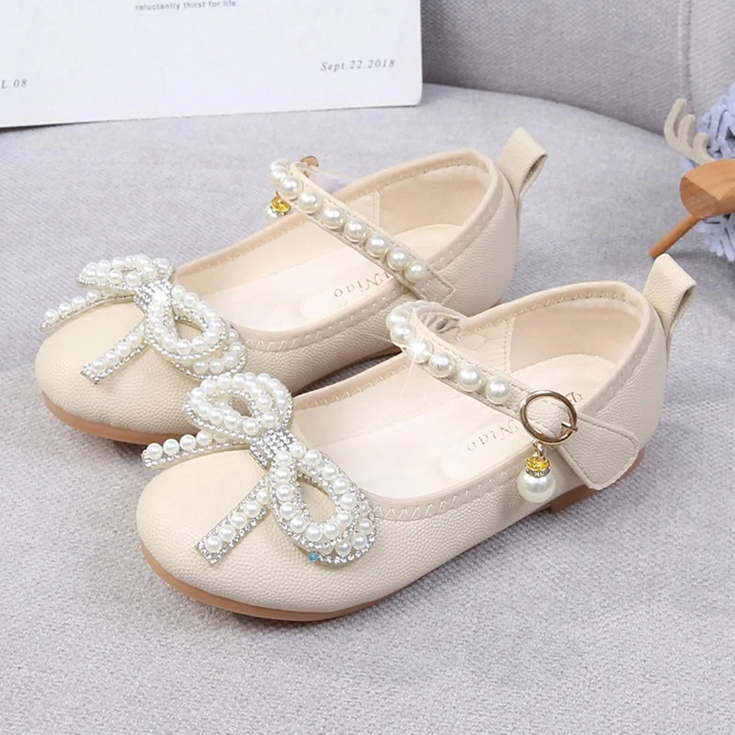 Baby Girls Mary Jane Bow Shoes Non-Slip Soft Sole Princess Shoes Toddler Small Leather Shoes Wedding Dress Shoes