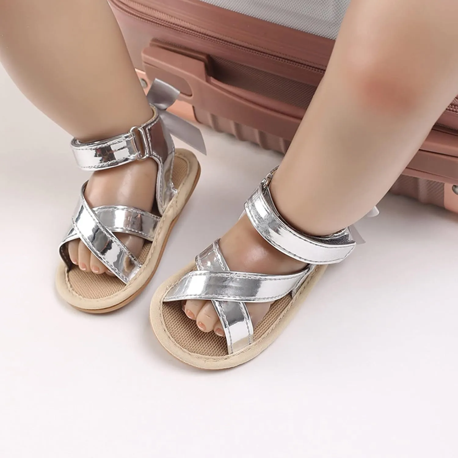 Baby Girls Sandals Bowknot High Top Rome Crib Shoes Toddler PU Leather Light Soft Rubber Sole First Walkers Sandal