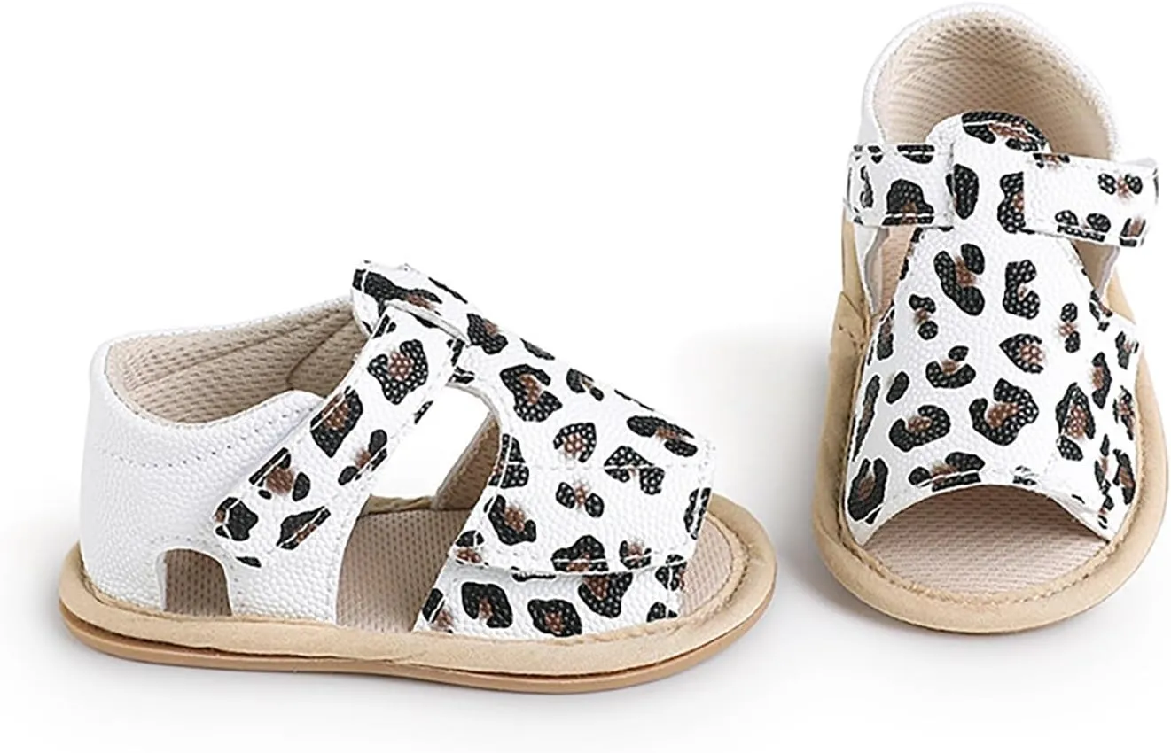 Baby Girls Sandals Soft Rubber Princess Flat Shoes Breathable Non Slip Flower Leopard Print Little Girl Sandals