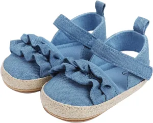 Baby Infant Boy Girl Sandals Shoes First Walkers Prewalkers Ruffles Non-Slip Soft Sole Prewalker (Blue, 12 Infant)