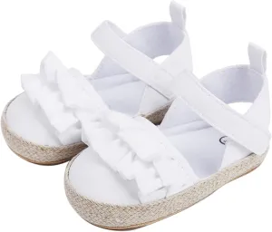 Baby Infant Boy Girl Sandals Shoes First Walkers Prewalkers Ruffles Non-Slip Soft Sole Prewalker (White, 13 Toddler)