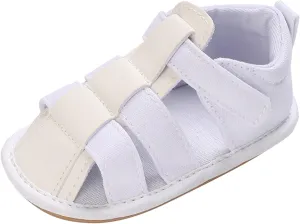 Baby Infant Shoes Boy Girl Sandals Hook Loop Crib Shoes Soft Sole Breathable Flat Shoes Comfortable (White, 6 Toddler)
