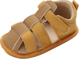 Baby Infant Shoes Boy Girl Sandals Hook Loop Crib Shoes Soft Sole Breathable Flat Shoes Comfortable (Yellow, 6 Toddler)