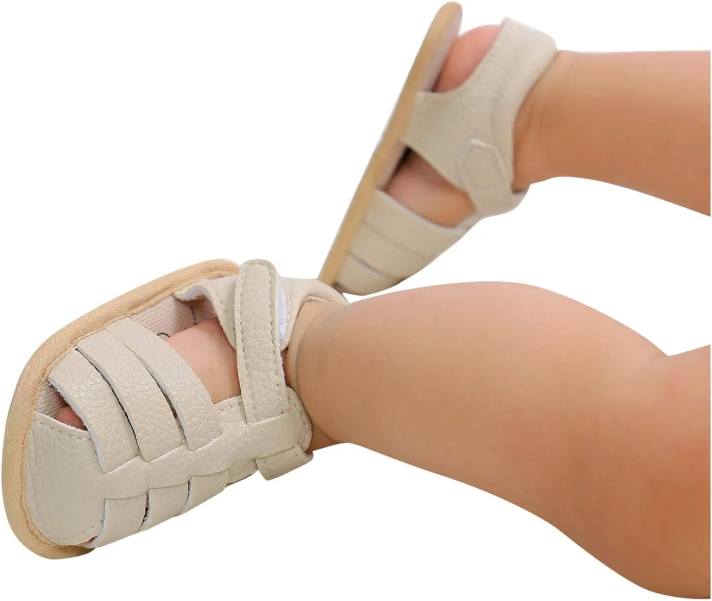 Baby Infant Shoes Boy Girl Sandals Outdoor First Walkers Non-Slip Rubber Soft Sole Flat Shoes (Beige, 12-18 Months)