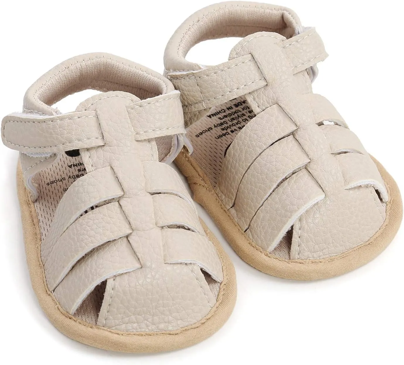 Baby Infant Shoes Boy Girl Sandals Outdoor First Walkers Non-Slip Rubber Soft Sole Flat Shoes (Beige, 12-18 Months)