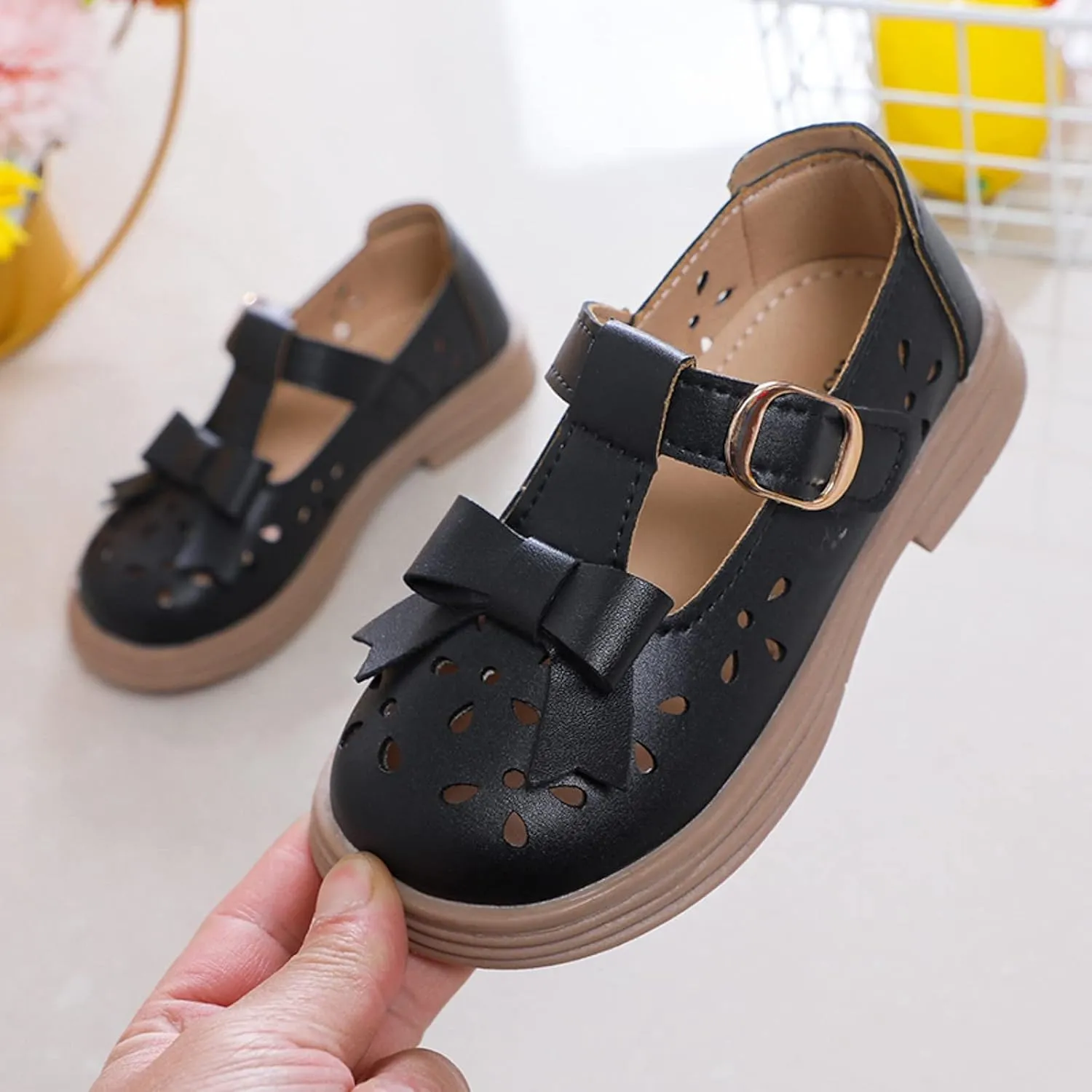 Baby Kids Rubber Sole Mary Jane Shoes Closed Toe Ankle Leather Soft Sandals Childrens Non Slip Buckle Adjusted Shoes