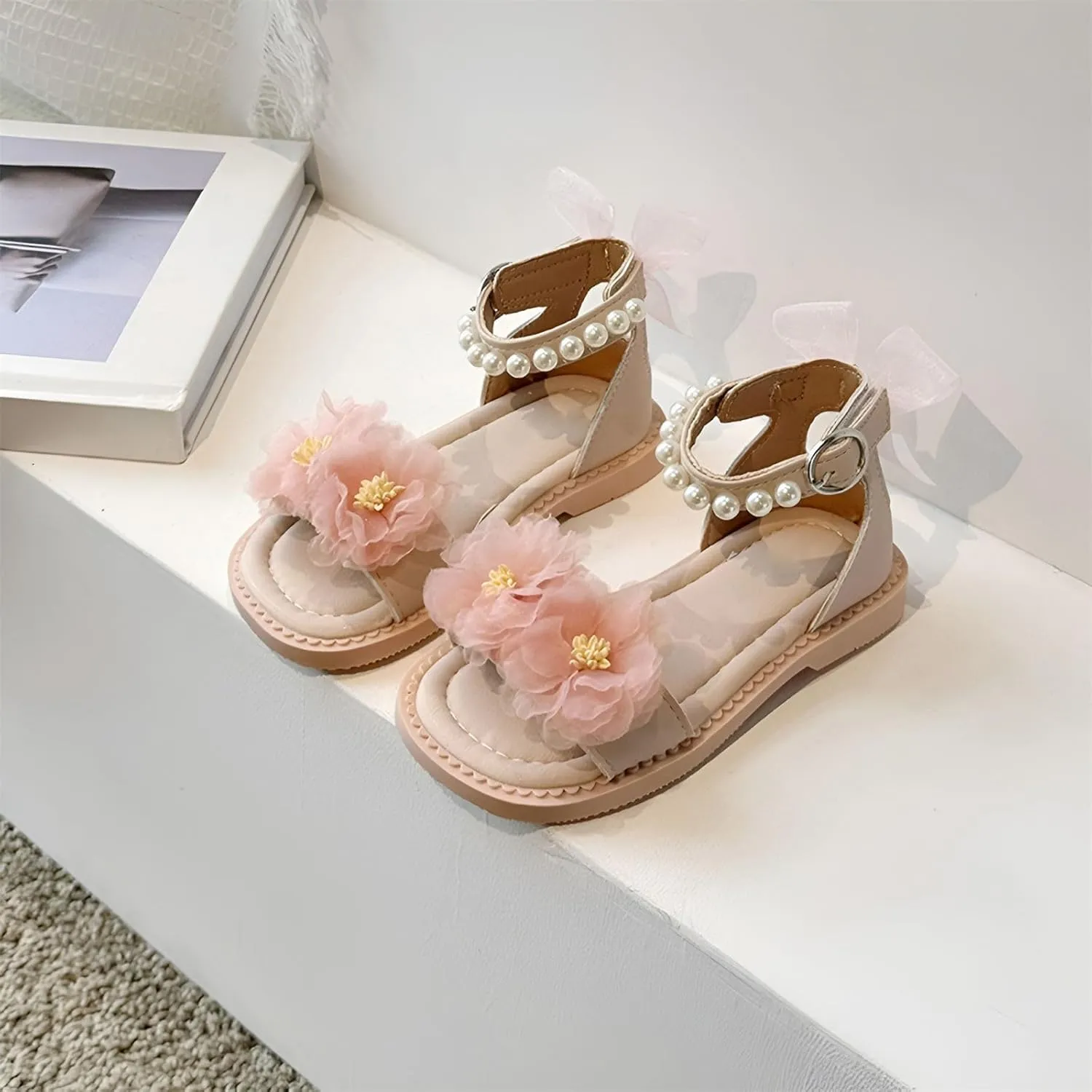Baby Princess Dress Girls Flower Sandals Summer For Children Wearing Beach Shoes Pearl Soft Sole Casual Dress Shoe