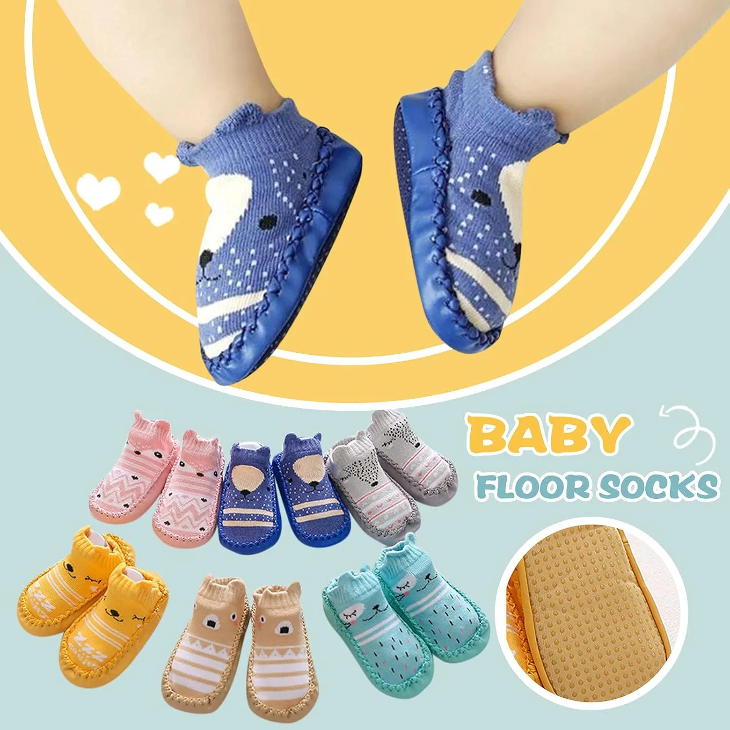 Baby Sock Shoes Baby Walking Shoes Infant Non-Slip Breathable Slippers Soft Rubber Sole Baby Boys Girls Floor Shoes
