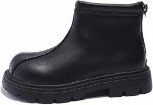Baby Soft Sole Boots Black Platform Booties For Toddler Girls Front Zipper Cheer Shoes Outdoor Warm (Black, 3 Big Kids)