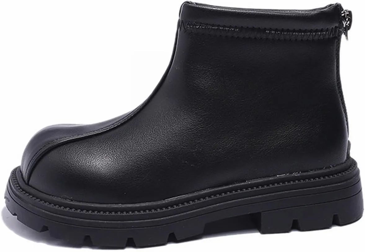 Baby Soft Sole Boots Black Platform Booties For Toddler Girls Front Zipper Cheer Shoes Outdoor Warm (Black, 3 Big Kids)