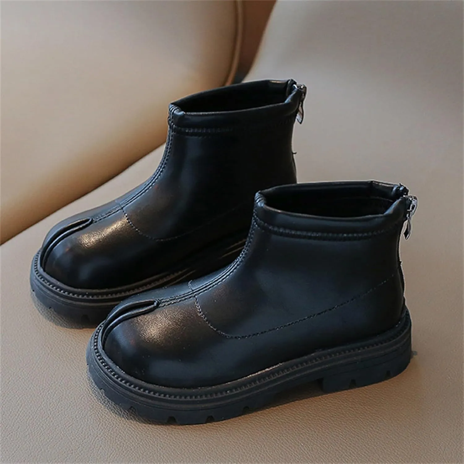 Baby Soft Sole Shoes Black Platform Booties For Toddler Girls Front Zipper Cheer Shoes Outdoor Warm Non Slip Boots