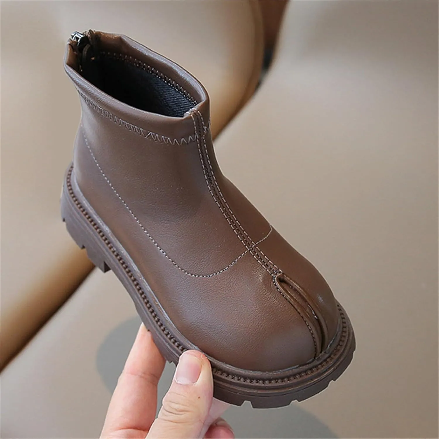 Baby Soft Sole Shoes Black Platform Booties For Toddler Girls Front Zipper Cheer Shoes Outdoor Warm Non Slip Boots
