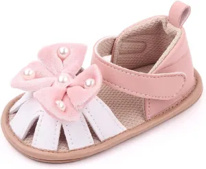 Baby Toddler Sandals Infant Girls Boys Shoes First Walkers Prewalkers Bow Soft Sole Flat Sandals (Red, 4.5 Infant)