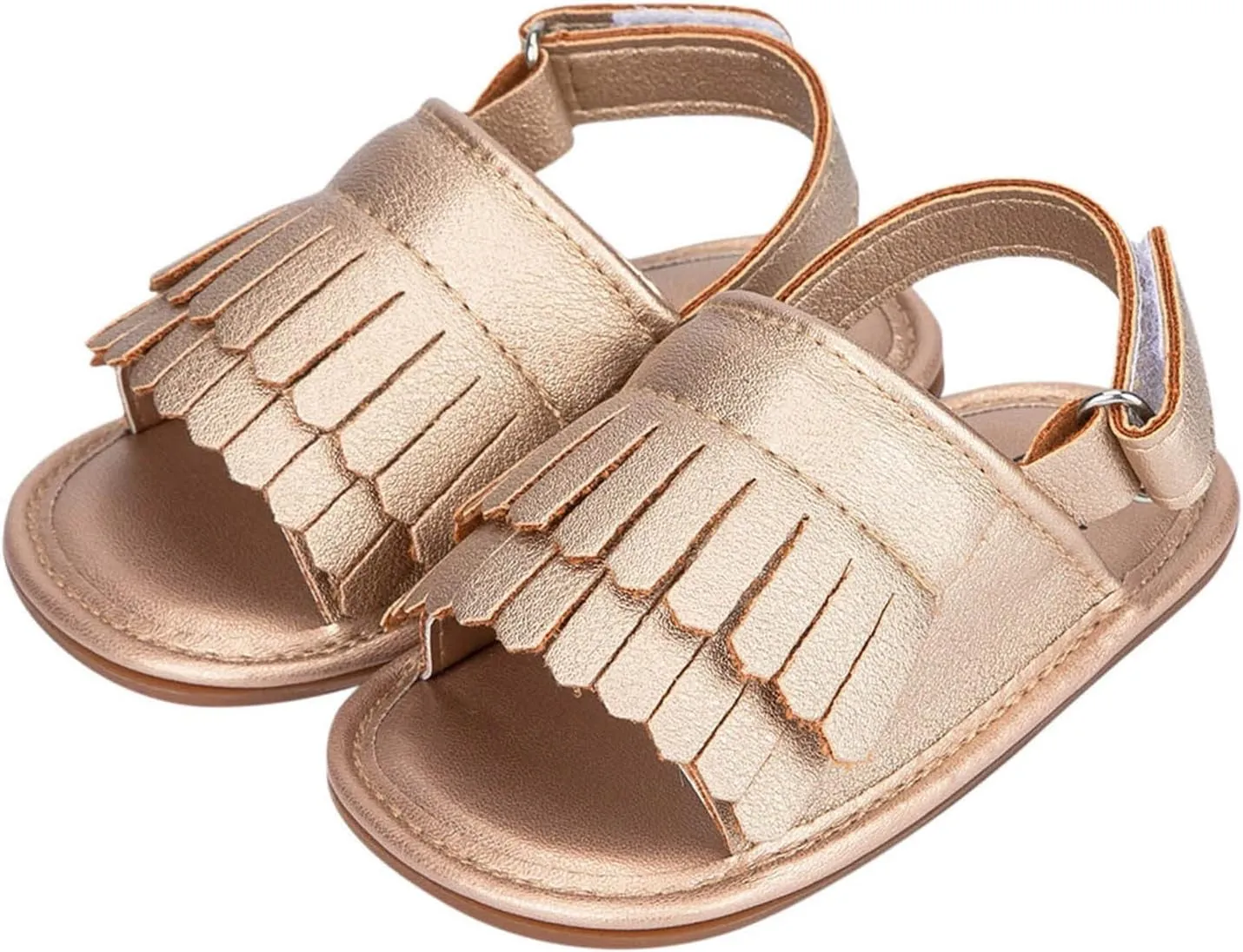 Baby Toddler Sandals Infant Girls Boys Shoes Newborn First Walkers Crib Shoes Non-Slip Soft Sole Flat (Gold, 5 Infant)