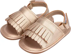 Baby Toddler Sandals Infant Girls Boys Shoes Newborn First Walkers Crib Shoes Non-Slip Soft Sole Flat (Gold, 5 Infant)