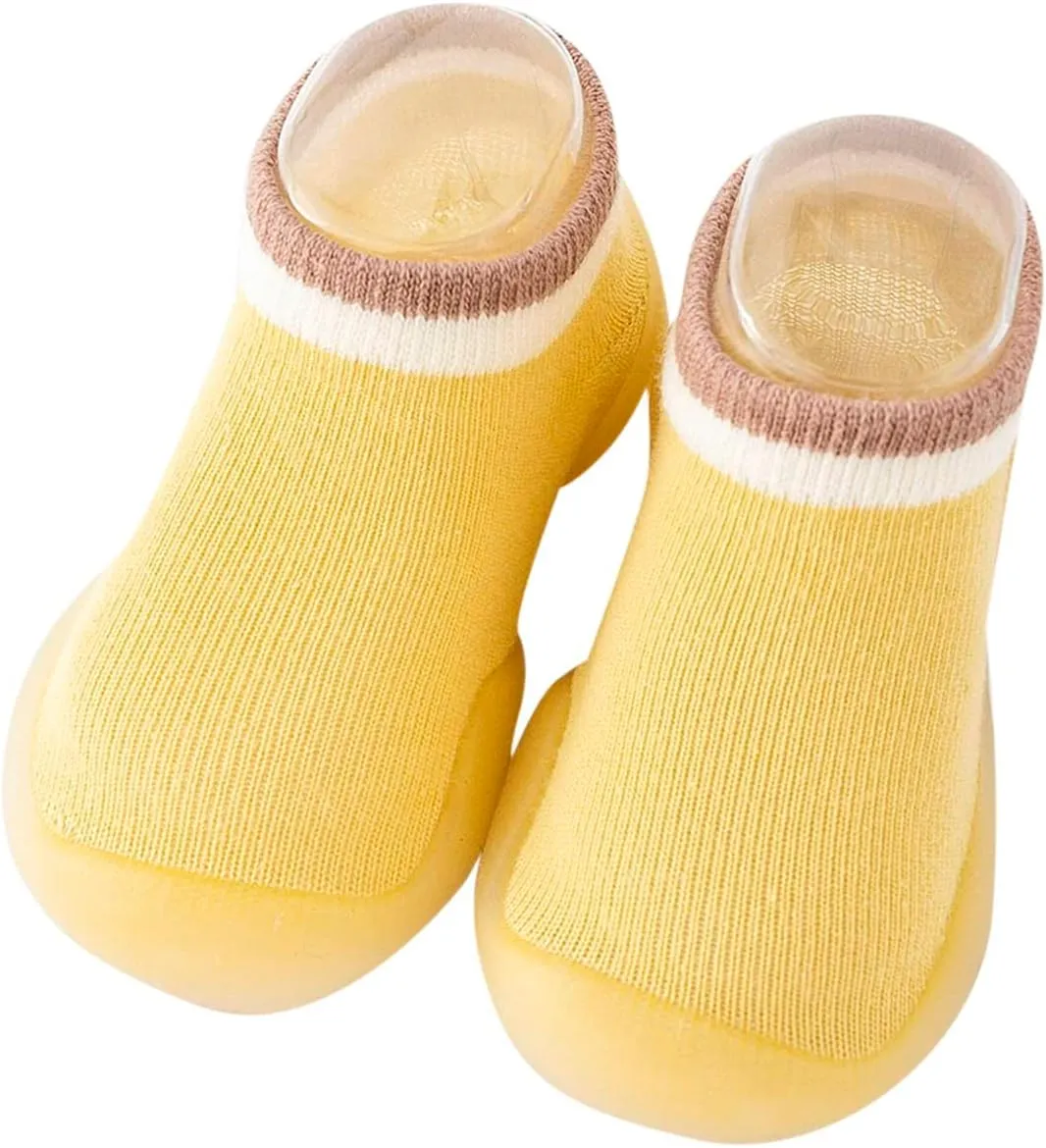 Baby Toddler Sock Shoes Training Shoes Non-Skid Floor Slipper with Rubber Sole Slip on Sneakers Protect Toes Shoes