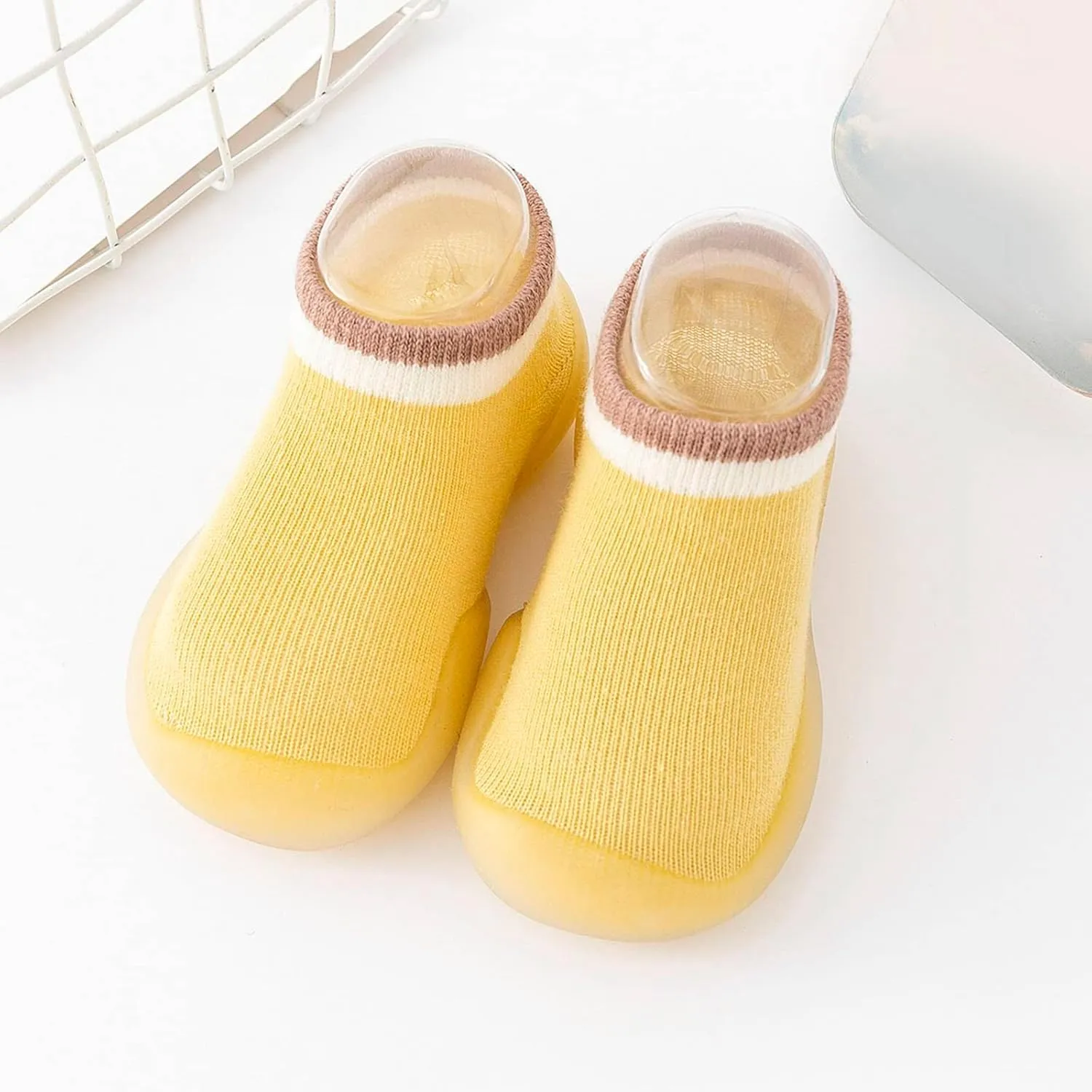 Baby Toddler Sock Shoes Training Shoes Non-Skid Floor Slipper with Rubber Sole Slip on Sneakers Protect Toes Shoes