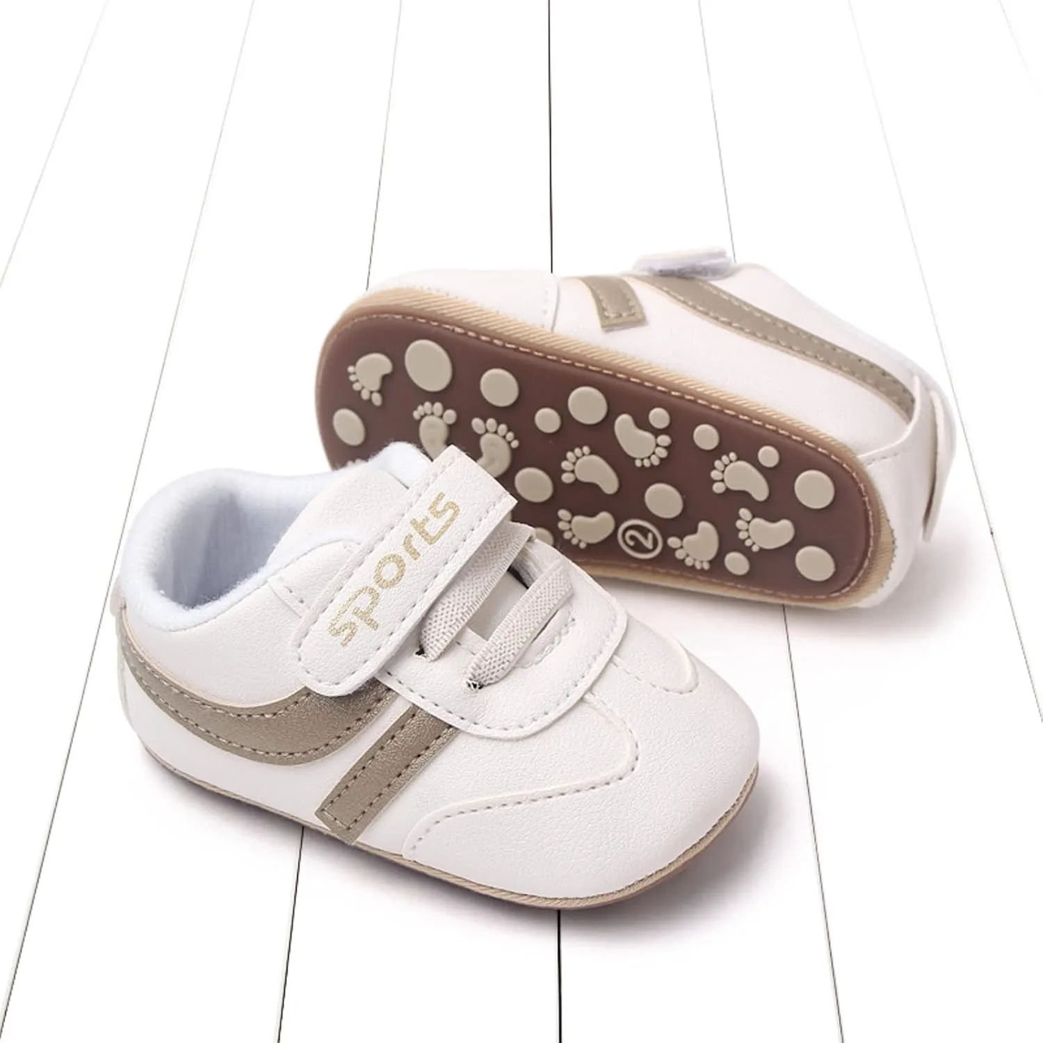 Baby Unisex Leather Sport Sneakers Infant Boys Girls Non-Slip Soft Sole Lightweight Platform First Walking Shoes