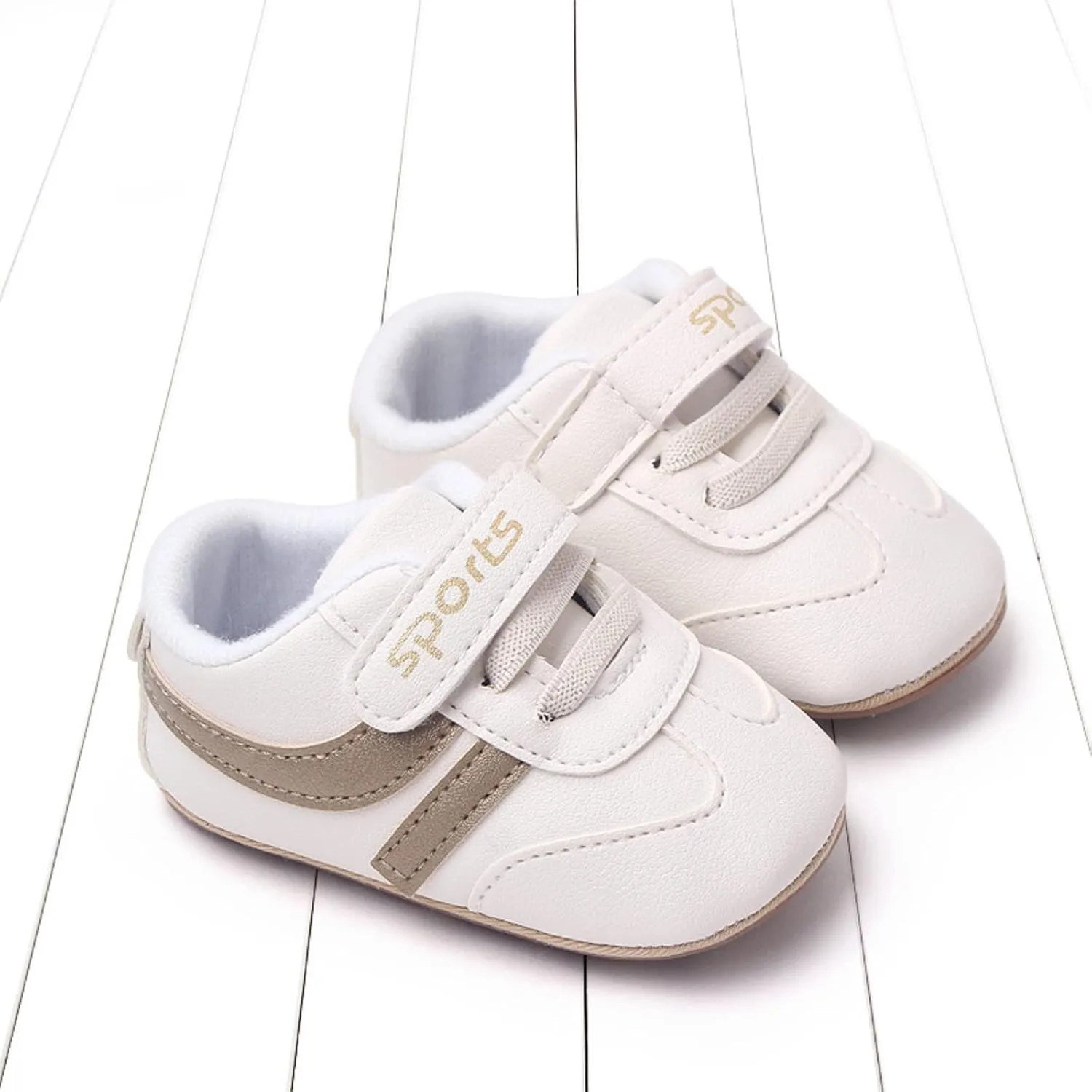 Baby Unisex Leather Sport Sneakers Infant Boys Girls Non-Slip Soft Sole Lightweight Platform First Walking Shoes