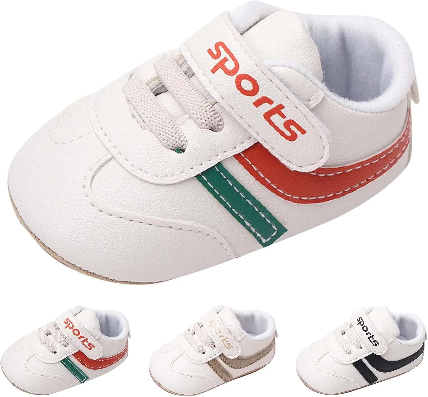 Baby Unisex Leather Sport Sneakers Infant Boys Girls Non-Slip Soft Sole Lightweight Platform First Walking Shoes