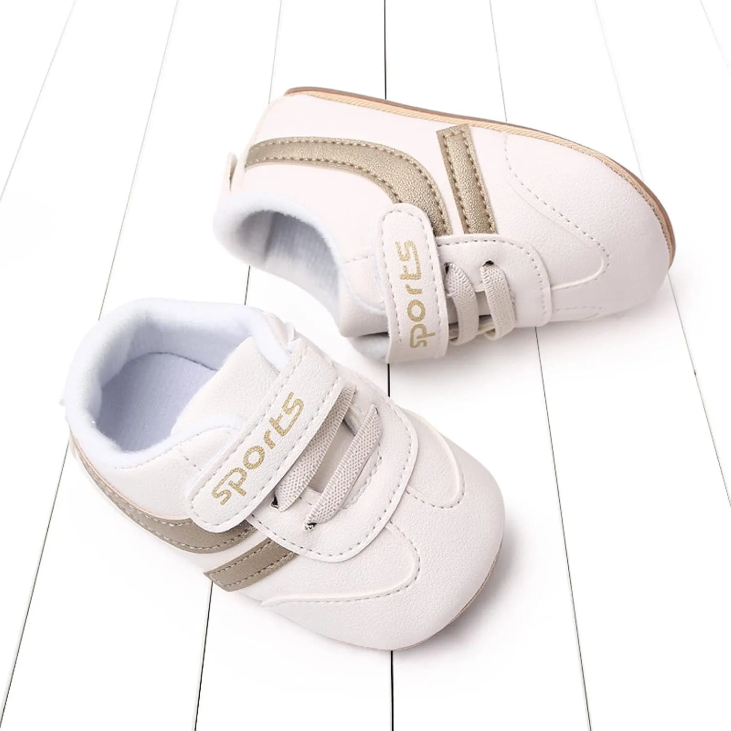 Baby Unisex Leather Sport Sneakers Infant Boys Girls Non-Slip Soft Sole Lightweight Platform First Walking Shoes